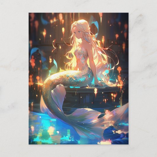 Anime Mermaid Girl Fantasy Art Postkarte (Vorderseite)