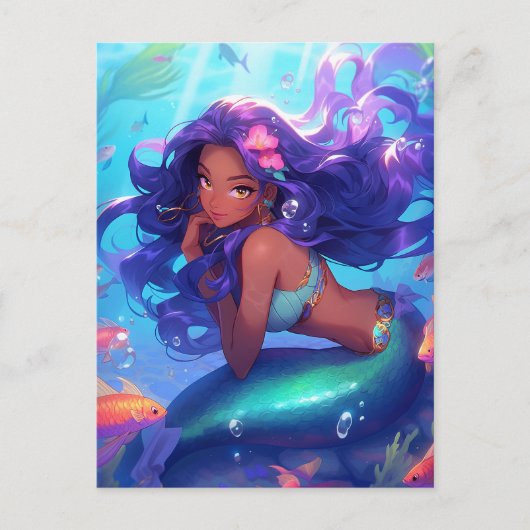 Anime Mermaid Girl Fantasy Art Postkarte (Vorderseite)