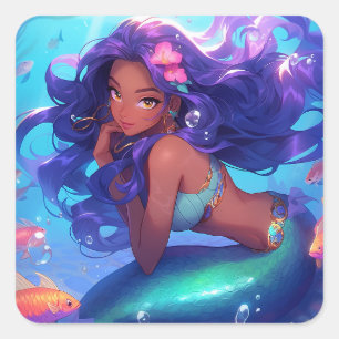 Anime Mermaid Girl Fantasy Art Quadratischer Aufkleber