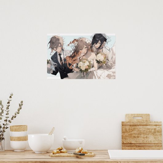 Anime MFM Polyamore Triad Hochzeit Poster (Küche)