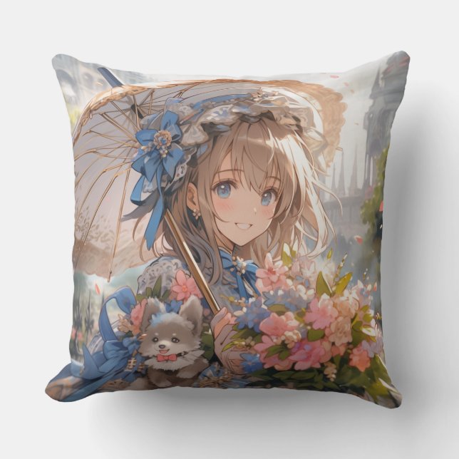 Anime mit Regenschirm Kissen (Vorderseite)