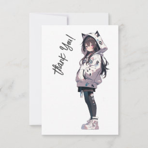 Anime Neko Kawaii Girl Charakter Dankeskarte