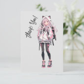 Anime Neko Kawaii Girl Charakter Dankeskarte (Stehend Vorderseite)