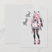 Anime Neko Kawaii Girl Charakter Dankeskarte (Vorne/Hinten)