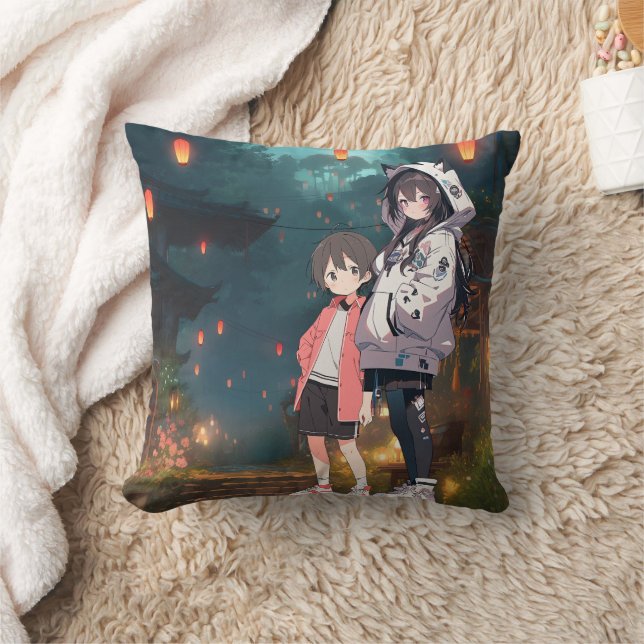 Anime Neko Kawaii Siblings Kissen (Decke)
