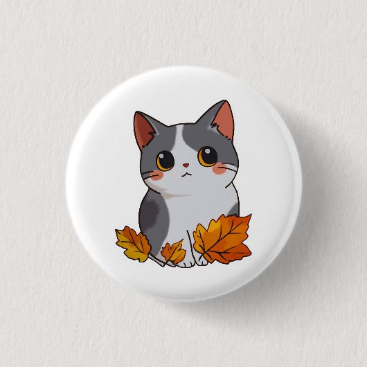 Anime niedlich Cat Herbstlaubs Button (Vorderseite)