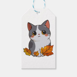 Anime niedlich Cat Herbstlaubs Geschenkanhänger