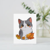 Anime niedlich Cat Herbstlaubs Postkarte (Stehend Vorderseite)