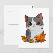 Anime niedlich Cat Herbstlaubs Postkarte (Vorne/Hinten)