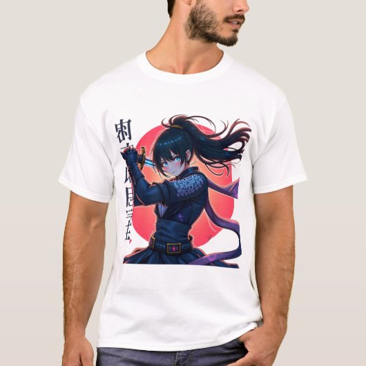 Anime Ninja Girl mit Katana- Epic Samurai Warrior T-Shirt (Vorderseite)