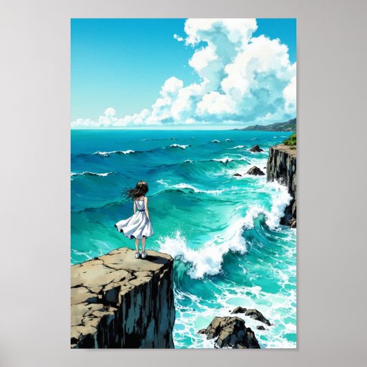 Anime Ocean Cliff Breeze Wall Art Poster (Vorne)
