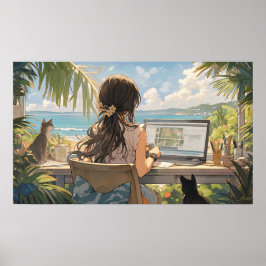 Anime Office am Meer Poster