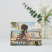 Anime Office am Meer Postkarte (Stehend Vorderseite)