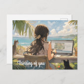 Anime Office am Meer Postkarte (Vorne/Hinten)
