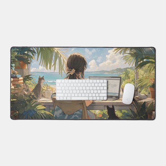 Anime Office am Meer Schreibtischunterlage (Tastatur & Maus)
