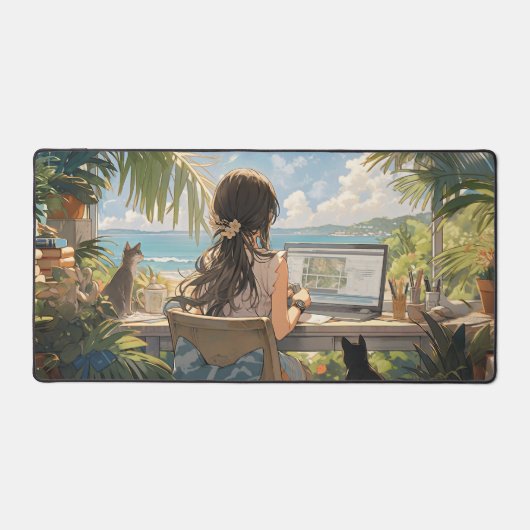 Anime Office am Meer Schreibtischunterlage (Vorderseite)