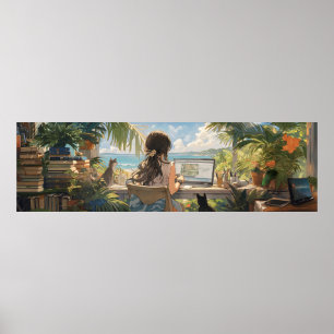 Anime Office am Meer - Ultra wide Poster