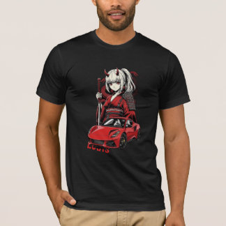 Anime-Oni-Mädchen-mit-rotem-Sportwagen-T-Shirt T-Shirt