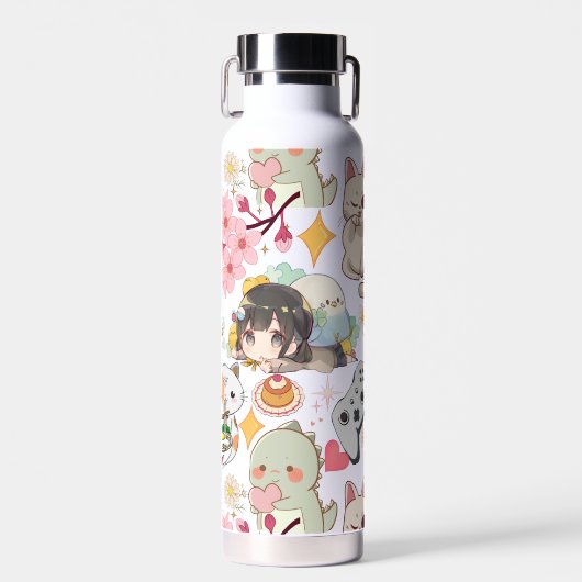 Anime Overload Niedliches Muster D Gray BG Trinkflasche (Vorne)