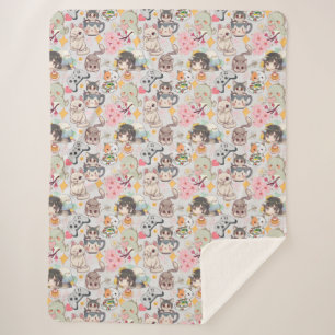 Anime Overload Niedliches Muster L Grau Sherpadecke