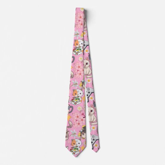 Anime Overload Niedliches Muster L Pink BG Krawatte (Vorderseite)