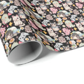 Anime Overload Niedliches Muster Schwarz BG Geschenkpapier (Rolleneckpunkt)