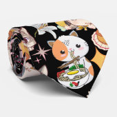 Anime Overload Niedliches Muster Schwarz BG Krawatte (Gerollt)