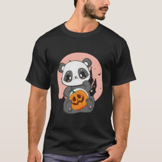 Anime Panda mit Kürbis für kawaii Horror Halloween T-Shirt