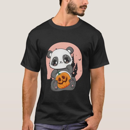 Anime Panda With Pumpkin For Kawaii Horror Hallowe T-Shirt (Vorderseite)