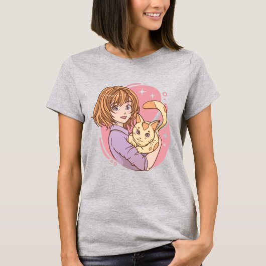 Anime Person und Cat T - Shirt (Vorderseite)