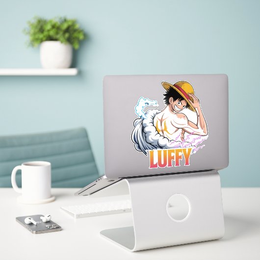 Anime Pirate Warrior Sticker – Straw Hat Hero  (Laptop auf Schreibtisch)