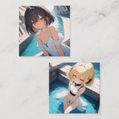 Anime Poolside Quadratische Visitenkarte (Vorne/Hinten)