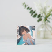 Anime Poolside Quadratische Visitenkarte (Stehend Vorderseite)