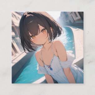 Anime Poolside Quadratische Visitenkarte