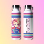 Anime Power Hero Girl Trinkflasche<br><div class="desc">Ihr Anime Power Hero Girl wird diese personalisierte Wasserflasche Liebe. "POWER" wird senkrecht auf der Rückseite gedruckt (es ist bearbeitbar, wenn Sie es vorziehen, in ein anderes Wort zu wechseln, aber die gleiche Anzahl von Buchstaben sein muss). Das niedliche sind die Pastellfarben Rosa, Purpur, Gelb, Orangen und Blues. Perfekt, um...</div>