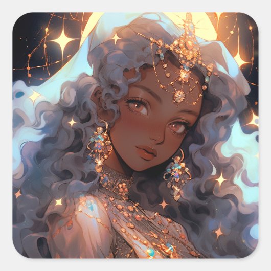 Anime Princess Fantasy Art Quadratischer Aufkleber (Vorderseite)