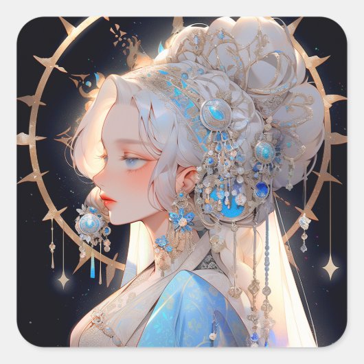 Anime Princess Fantasy Art Quadratischer Aufkleber (Vorderseite)