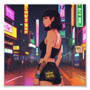 Anime Punk Girl Cruise City Neon Lights Fotodruck