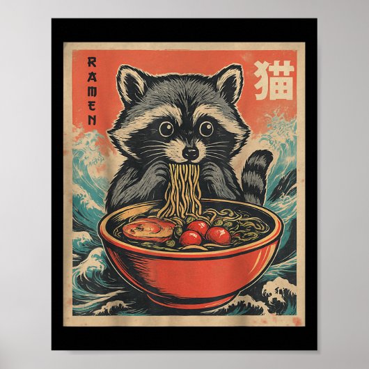 Anime Raccoon Ramen Japanisch Funny Kawaii Geschen Poster (Vorne)