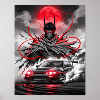 Anime Racing Oni - Sumi-e Ink Street Racer Poster