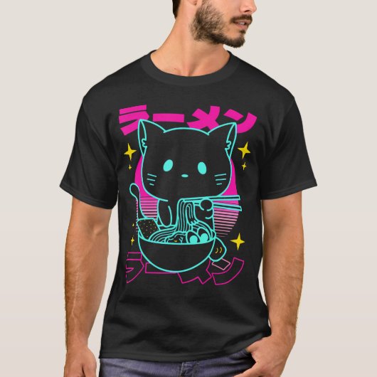 Anime Ramen Cat Japanisch Noodles Ästhetik Kawaii T-Shirt (Vorderseite)