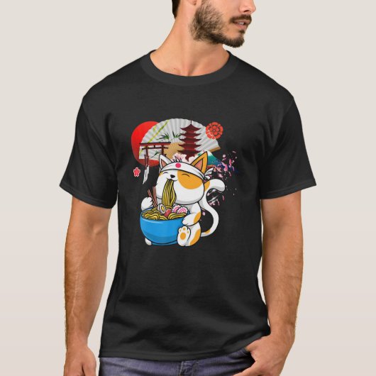 Anime Ramen Cat Japanisch Noodles Ästhetik Kawaii T-Shirt (Vorderseite)