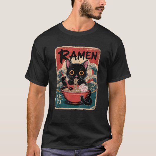 Anime Ramen Cat Kawaii Cute Japanese Funny Cat T-Shirt (Vorderseite)