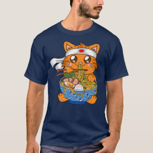 Anime Ramen Cat Kawaii Neko Cat, Niedliches Katzen T-Shirt