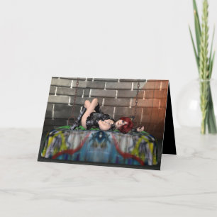 Anime Redhead-Ruhen auf Goth City Grußkarte Karte