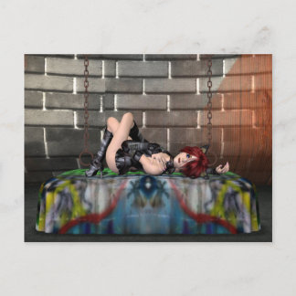 Anime Redhead Ruhen auf Goth City Postcard Postkarte