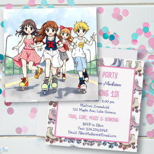 Anime Roller-Skaten Themed Geburtstagsparty Einladung