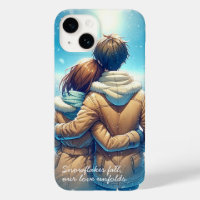 Anime romantische Winterpärchen auf Handy