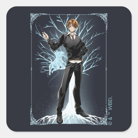 Anime Ron Weasleys Jack Russell Terrier Patronus Quadratischer Aufkleber (Vorderseite)