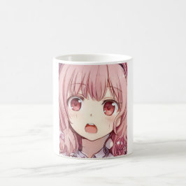 Anime rosa-haarige Pflaumenaugen erschreckten Tass Kaffeetasse